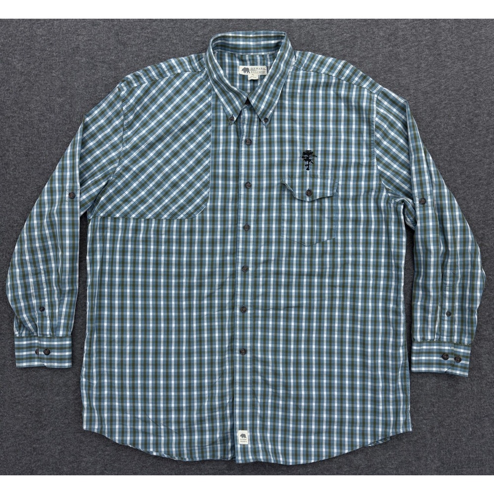 Onward Reserve Mens XL Blue Green Plaid Tree Logo Classic Button Up Shirt
